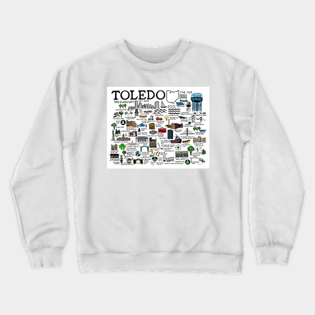 Toledo Ohio Map Crewneck Sweatshirt by fiberandgloss